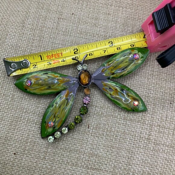 Dragonfly Enamel Multi Colored Rhinestone Gun Metal Brooch Pin - Picture 2 of 8
